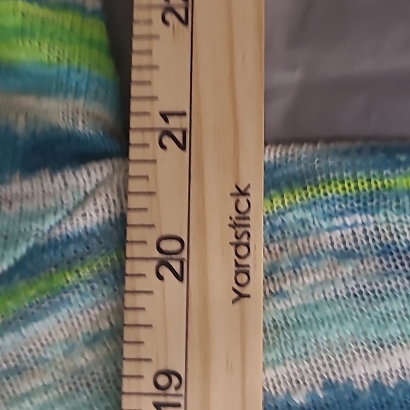 Tunic Top Patchwork Knit Blue Neon Green White Hankercheif Hem Elbow Sleeves - Picture 3 of 9